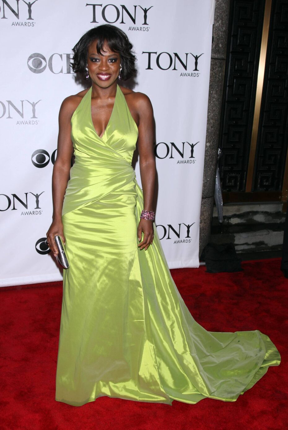 Viola Davis in a neon green halter dress