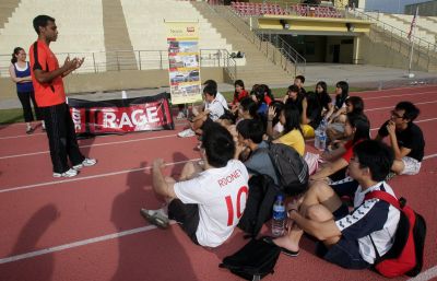 GoD God Sri (left) laying some ground rules before the Games of Death commenced.