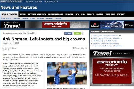 Screenshot of my name and question on Soccernet. Yes, I am very easily amused...