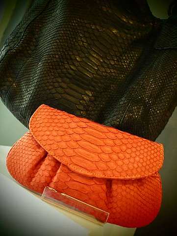 Some of the snakeskin bags from Elaine Daly's latest venture, Daly Bags.