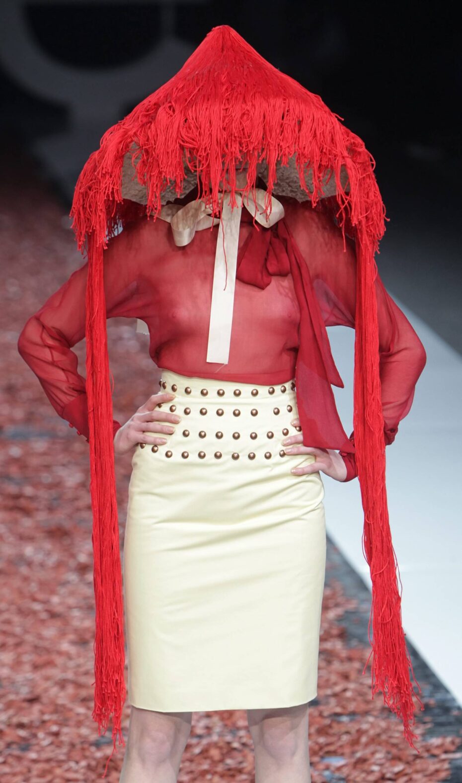 A model presents a creation by designer Kute at the Volvo Fashion Week Moscow.