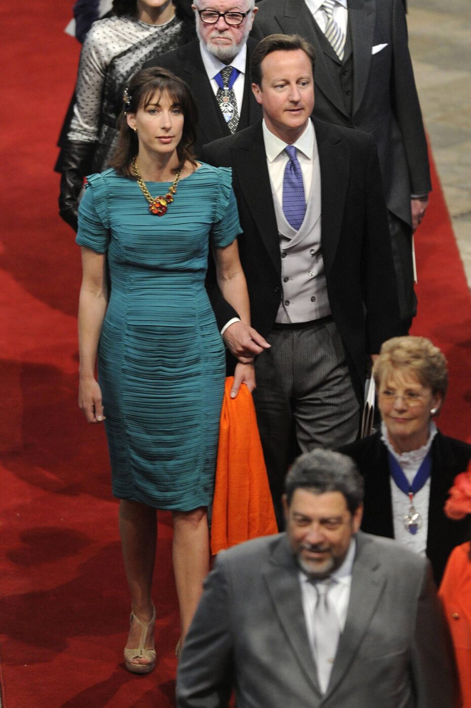 British Prime Minister David Cameron and his wife Samantha, who wore a pretty understated but neat teal dress
