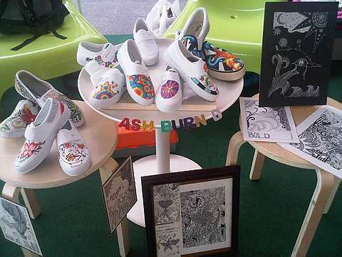 Ash's work on display at a bazaar
