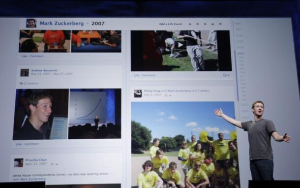 Facebook CEO Mark Zuckerberg shows Timeline, which offers highlights from your whole life, all the way back to your birth - as Facebook sees it.