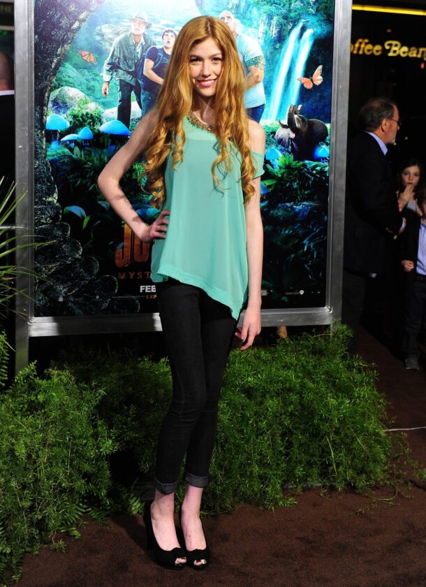 US-ENTERTAINMENT-PREMIERE Katherine Mcnamara poses on arrival for the film premiere of 'Journey 2 The Mysterious Island' at Grauman's Chinese Theater in Hollywood, California