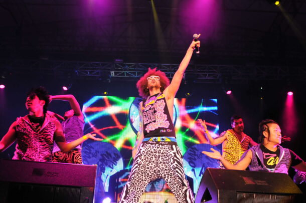Redfoo (Stefan Kendal Gordy) and the Party Rock Crew dancing and performing to 15,000 fans at Surf Beach, Sunway Lagoon