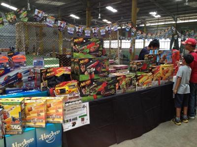 The sales booth displaying all kinds of NERF equipments.