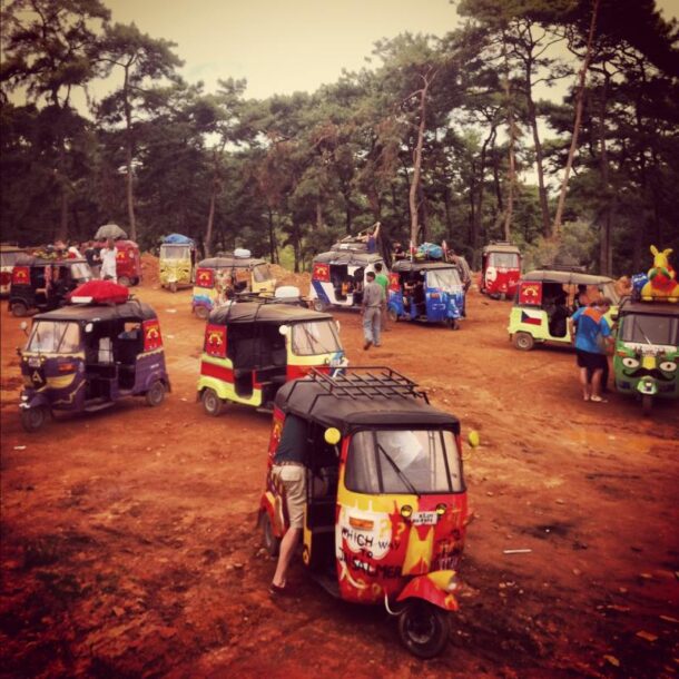 The flag off point, where the 69 Rickshaw Run teams were all prepping for the 3,500km journey.