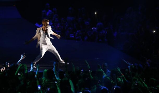 Canadian singer-song writer Justin Bieber performs live in concert in London.
