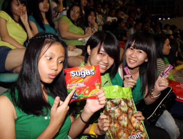 Supporters at last year's Cheer finals enjoying some free Sugus.
