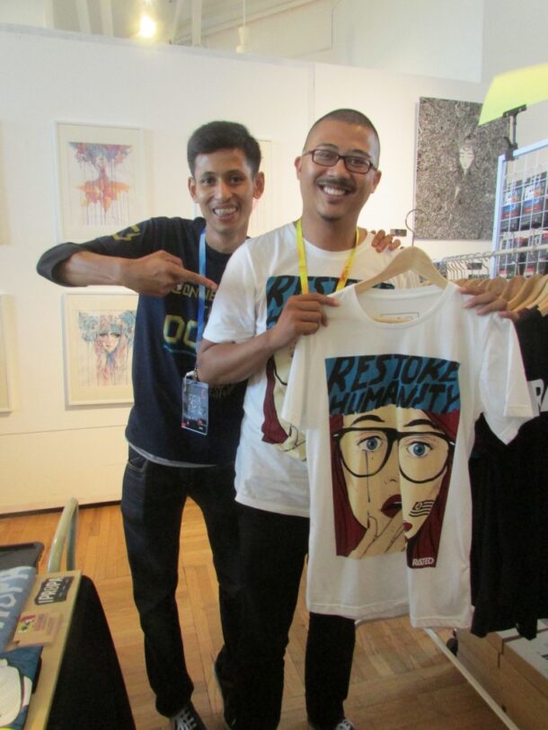 Mohd Izrul Hanafiah (left), one of the organisers of Social Media Fest, and Nazrul Khairi Razalan, operations officer of local clothing label RATED.