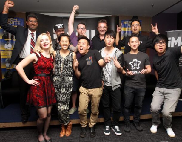 iM4U's activists and celebrities (Back row L-R) Neethiahnanthan Ari Ragawan, Rob Dyer, Scott Hammell, Andy Ridley, Azlan Rudy Malik, (front row L-R) Madilyn Bailey, Kina Grannis, David Choi, Jun Sung Ahn, Jason Chen and Jin Lim showing enthusiasm for their cause.