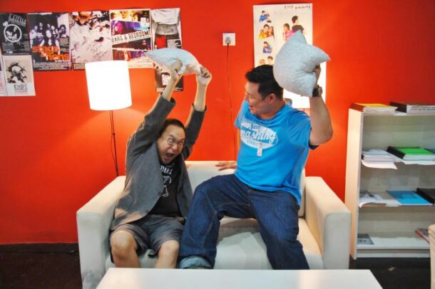 Love-hate relationship?: TheatreThreeSixty artistic director Christopher Ling (left) and co-executive producer Alex Chua. As you can see, they are really fun people.