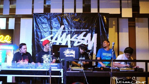 Dae's DJ group, Headshell Heroes, performing at a Stussy/Raising The Bar event. Dae (right) is one of many unknown hip hop acts discovered through Raising The Bar.