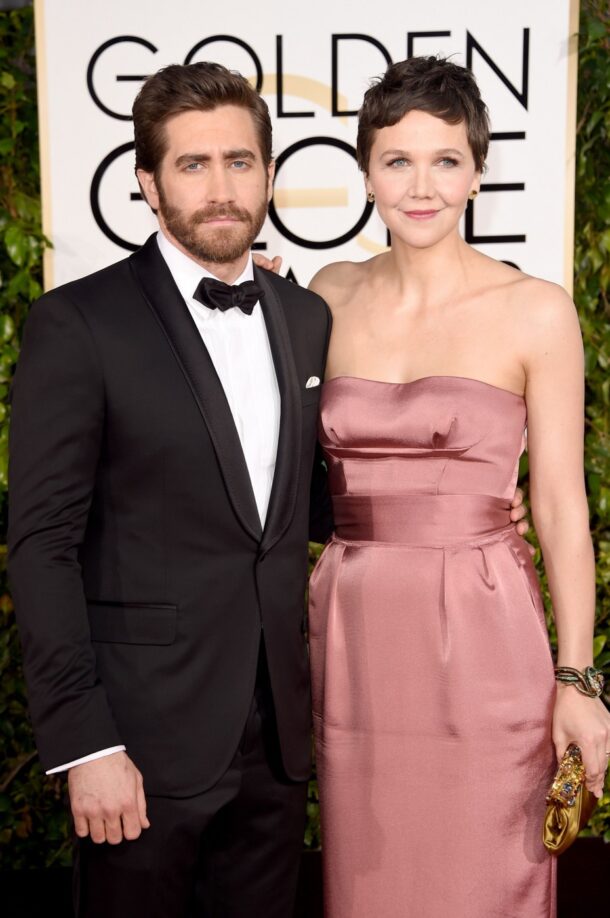 Maggie Gyllenhaal was accompanied by her brother Jake to the 72nd Annual Golden Globes, where she won Best Actress in a mini-series or motion picture for television. -- Photo by AFP.