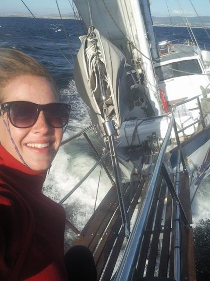 Burger on board the Esperance, a 68-foot marconi schooner, where she worked as first mate.