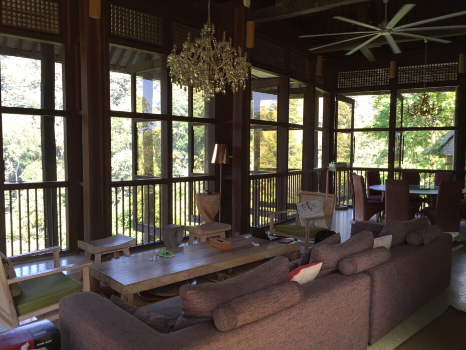 The very comfy reception area at Casabrina. It has an amazing view out those windows as well!