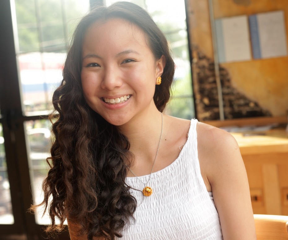 Pak with the waffle necklace that was worn by Amy Poehler on Parks And Recreation. Get this: Pak has a degree in actuarial science!