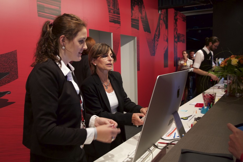 The lobby of the temporary hotel.