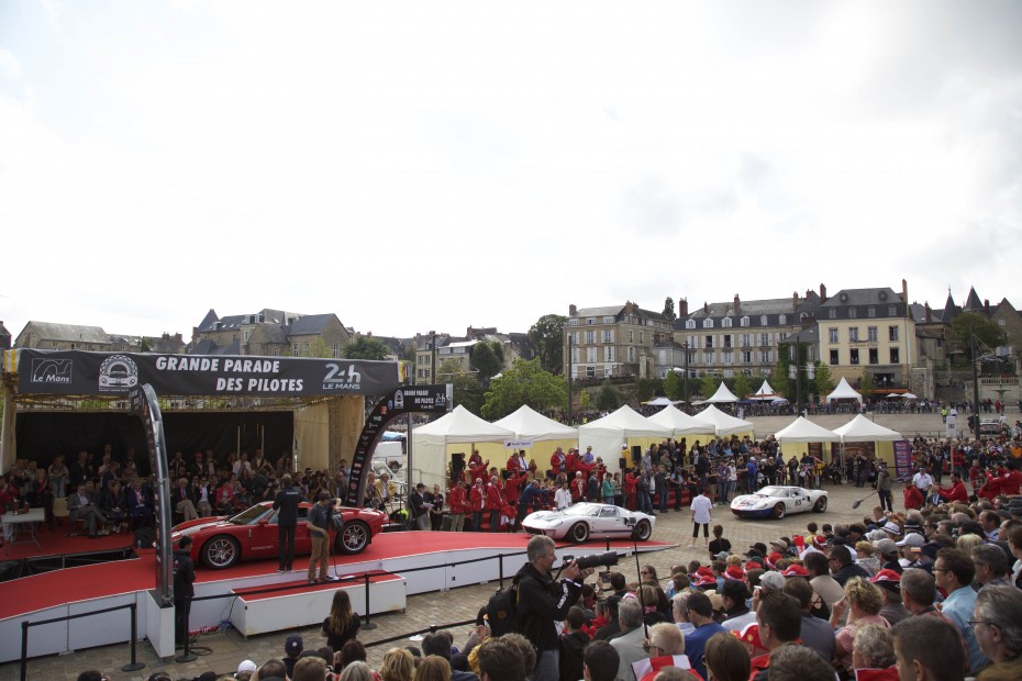 The annual drivers' parade at Le Mans, where the teams parade their drivers in vintage sports cars.