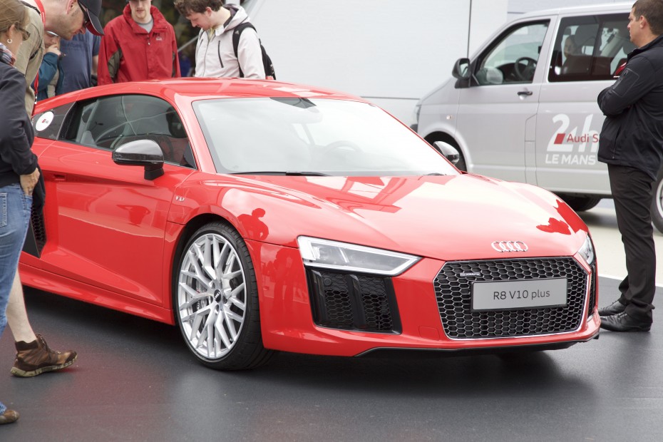 An Audi R8, sitting outside the Audi Racing Arena.