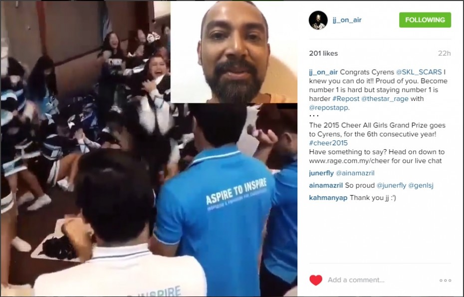 Red FM deejay JJ couldn't make it to the CHEER 2015 Finals but he kept himself updated through R.AGE's social media accounts.