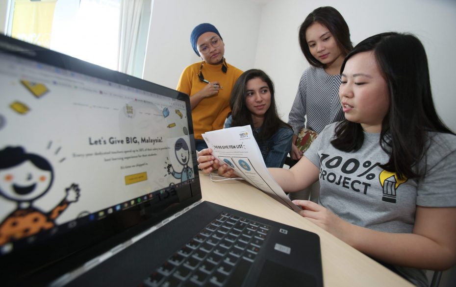 (From left) Miza Qadir, Aishah Parkes, Natalie Loo and Tan are enterprising young women who make up part of the team running 100% Project. — Izzrafiq Alias/The Star